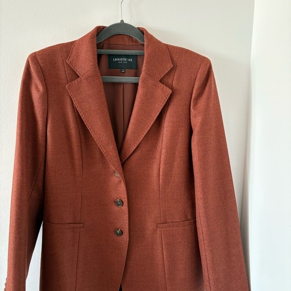 Lafayette 148 New York Wool & Silk Blend Jacqueline Blazer In Rust Brown US 6 - Picture 6 of 13